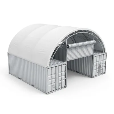 Sample Heavy Duty Galvanized Steel 850g PVC Wind Rated A-Frame Container Shelter for Container Yard Freight Storage