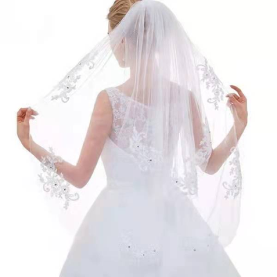 LUOXIN Short Lace Bridal Veils Two Layer Wedding Accessory White Wedding Veil