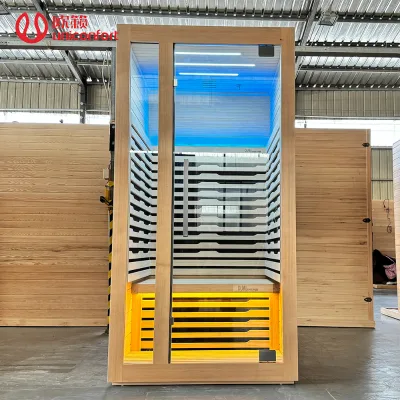 Indoor Mini Cubic Wooden Infrared Sauna Room for Villa 1-Person Corner Therapy Make Beauty Accessory With Control Panel