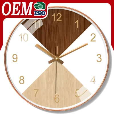 12-Inch Rose Gold Wall Clock with Wood Grain Mosaic High Quality Custom Digital Quartz Plastic Body Home Decoration Living Room