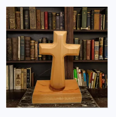 Home Office Decor Wooden Standing Cross Statue Figurine