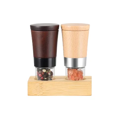 Portable Mini Glass Jar with Bamboo Base Beech Wood Handle Ceramic Eco-Friendly Manual Salt Pepper Grinder