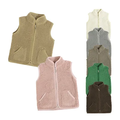 Boutique Custom Wholesale Girls Winter Vest Zipper Sleeveless with Two Side Hand Pockets for Children