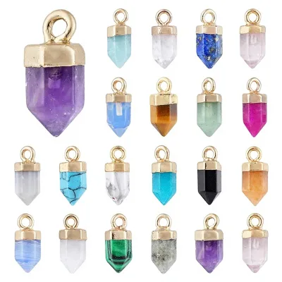 Wholesales Natural Amethyst Point Crystal Hexagonal Prism Gold-Plated Pendant for DIY Necklace Bracelet Earring Accessories