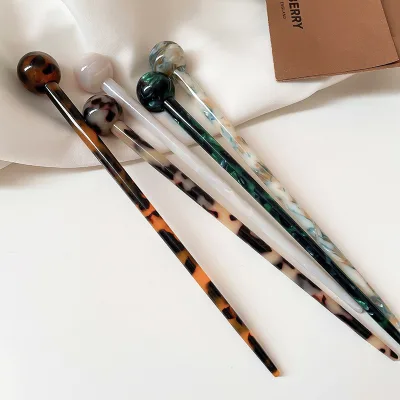 BIZE Women Chopsticks Styling Fashion Hair Sticks Acetate Hair Pin Tortoise Shell Acetic Acid Ball Fork for Thick Long Hair