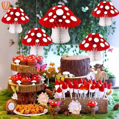 Cross Border Mushroom Honeycomb Ball Paper Decoration Hanging Ornaments for Children's Birthday and Wedding Party Theme Layout