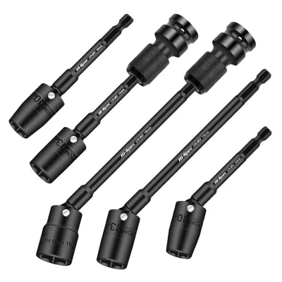 1/4-inch Square Drive Short Extension Universal Six-Point Socket Electric Wrench Drill Photovoltaic Socket Head 8-19mm Tip