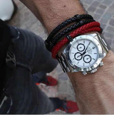Hot-selling Stainless Steel Buckle Double-layer Leather Bracelet, Hand-woven Personalized Genuine Leather Couple Bracelet