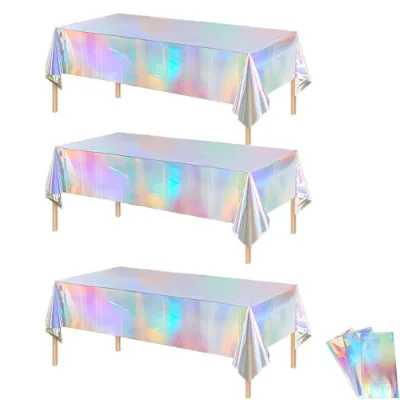 Iridescent Kids Party Tablecloth 54 X 108 Inches Rectangular Disposable Table Decoration Birthday Wedding Christmas 1-20 Pcs