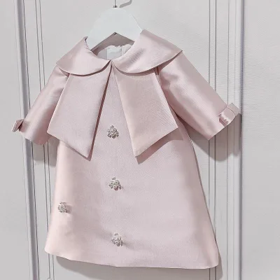 2024 Wholesale Hot Selling Girls Princess Dress Vintage Print Pastoral Collar Casual Style Birthday Dress for Spring & Autumn