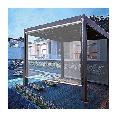 Outdoor Seating with Shade Transparent Motorized Outdoor Blinds