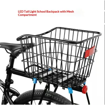 Bicycle Rear Basket with Tail Light for Children's Bike Student School Use Accessories