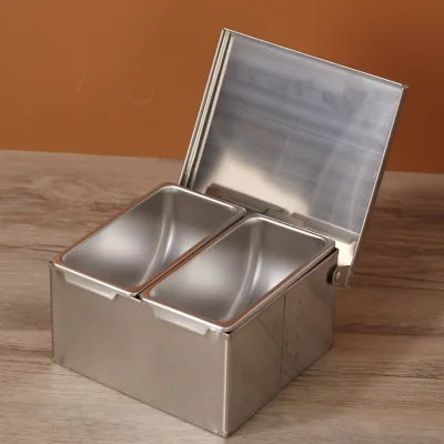 Stainless Steel Square Seasoning Box Flip Cover Multi-Purpose Waterproof Food Storage Organizer for Spices Toppings Garnishes