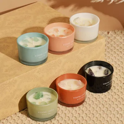 Aromatherapy Macaron Crystal Stone Soy Wax Candle Essential Oil Smokeless Fragrance Expansion for Hotels Bars Diwali Holidays