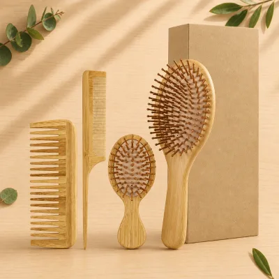 OEM Custom Factory Direct Sale Eco-friendly Natural Goat Bristles Hair Brush Small Wood Comb Set