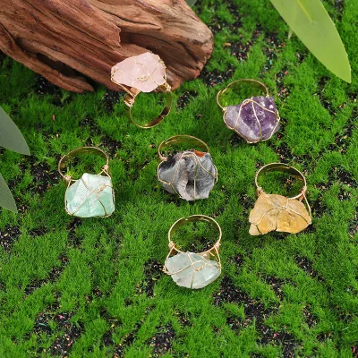 Artistic Vintage Style Handmade Jewelry Natural Raw Stone Rings Handcrafted Healing Crystals Ring
