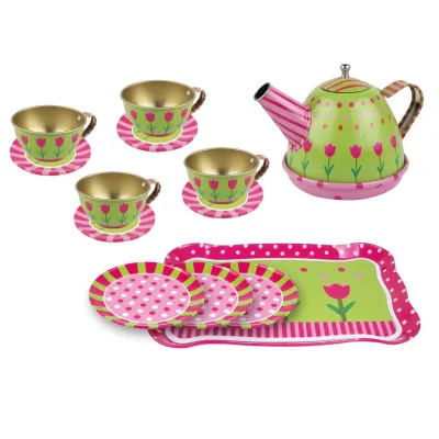 Tea Party Set for Little Girls, Pretend Play Afternoon Tea Party Set Play Set with Iron Tea Pots Toy