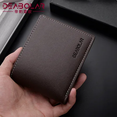 New Men's PU Wallet Korean Student Anti-Theft Card Bag 20% Off Polyester Lining ID Wallet