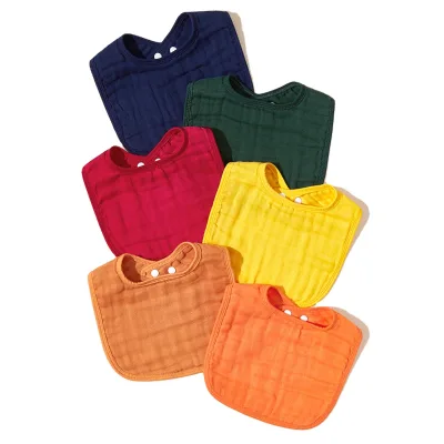 Hot Sales Newborn U-Shaped 6-Piece Bib Saliva Towel Pure Muslin Cotton Gauze Soft Breathable Absorbent Snap Button for Baby