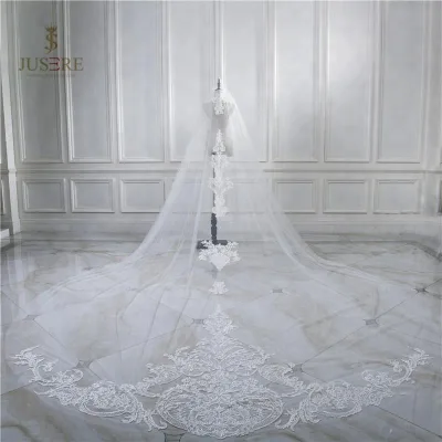 Long Ivory Embroidery Lace Veil Bridal
