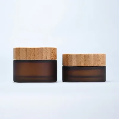 Frosted Luxury Jars for Luxurious Cosmetic Body Butter Glass Container Jars With Bamboo Lid for Face Cream Jars Wooden Lid