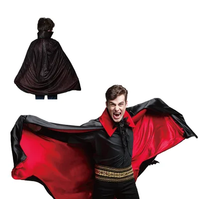 Wholesale Halloween 150cm Dracula Vampire Adult Black and Red Hood Cloak with Reversible Masquerade Cape Costume