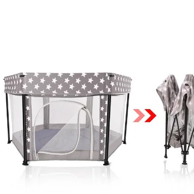 Doublecare Foldable Baby Playpen Portable Safety Fence with Oxford Cloth Sturdy for 0-4 Years Infant Toddler