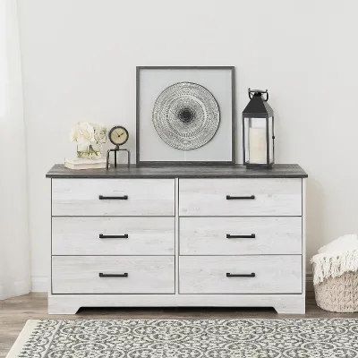 Farmhouse Style Dresser for Bedroom Furniture Set Wooden Chest of 6 Drawers for Cloth Modern Drawers Storage Organizers