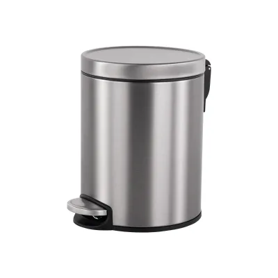 High-end Bathroom Stainless Steel Pedal Bin Household Round Shape Trash Bin With Matt Satin Treatment