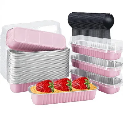 Allwin Aluminum OEM Brand Mini Loaf Pans Lids 50 Pack 6.8oz Rectangular Disposable Baking Containers 2.5cm Lid Food Grade Pulp