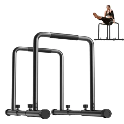 Duolite Adjustable Heavy Duty Iron Tube Dip Stand with Safety Connector Black Fitness Exercise Bar for Core Workouts