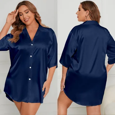 High Quality Ladies Soild Color Sleepwear Summer Women Satin Large Size Pajamas