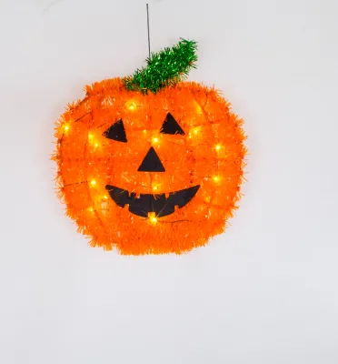 Kanlong Halloween PVC Bright Silk Flat Pumpkin Copper Wire Lamp Wrapped Around the Plastic Frame Wall Decor with 20 Orange LED