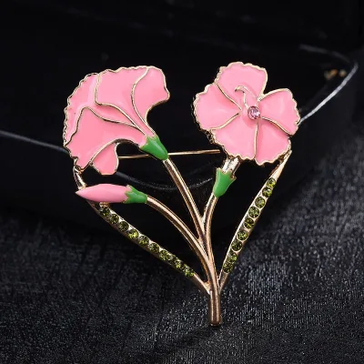 Mother's Day Enamel Carnation Brooches for Women Plant Flower Pins Gift for Mother Office Party Friend Gifts Jewelry Accessories