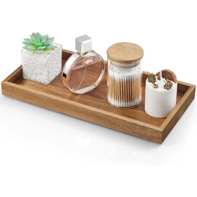 Acacia Wood Modern Single Tier Decorative Tray Easy to Clean for Bathroom Kitchen Living Room Storage