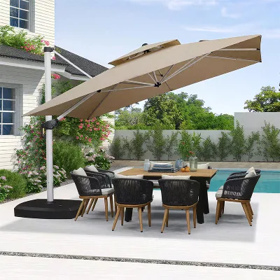 Outdoor Aluminum Roman Parasol Umbrella 9ft Waterproof for Patio Garden Courtyard Hotel Use-Modern Design