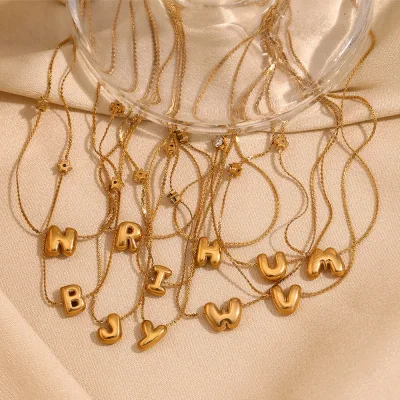 New Bubble Letter Necklace Stainless Steel 18K Gold Inlaid Unilateral Zircon Pendant Necklace Waterproof Jewelry