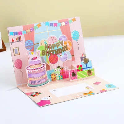 Wholesale Happy Birthday 3D Pop up Card Happy Card Colorful Printing Birthday Cake Paper Children's Cartoon Birthday Card