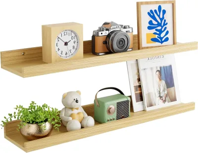 Wall Floating Shelves with Drawer Minimalist Bedroom Set Bamboo Wood Wall Unit Hanging Furniture Set