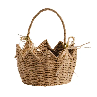Hand Woven Small Weaved Basket Circular Paper Rope Storage Basket Easter Holiday Bunny Basket