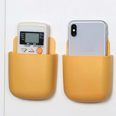 Wall Mounted Remote Control Holder ABS Plastic Storage Box with Phone Charging Port No Drill Bedside Organizer Case