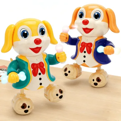 Early Educational Infant Learning Crawling Music Toy Electric Swinging Walking Musical Dog with Light and Music