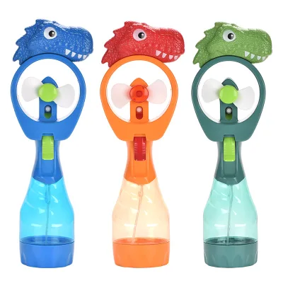 Cartoon Dinosaur Summer Toy Portable 2 in 1 Mini Cooling Small Handheld Battery Powered Water Mist Pressure Spray Fan
