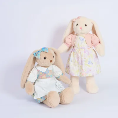 Bunny Doll with Dress and Waistcoat Plush Toy Polyester PP Cotton Comforting Companion New Year Gift