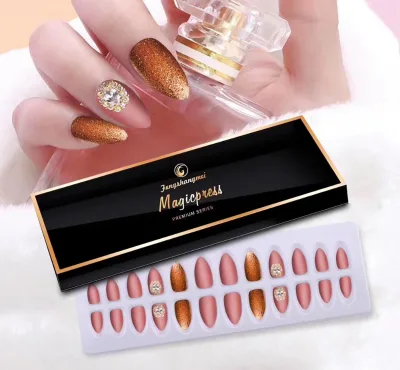 Acrylic Nail Tips with Designs Nail Tips Manufacturer 54# Stiletto Natural Shiny Artificial Fingernai Press on Nails