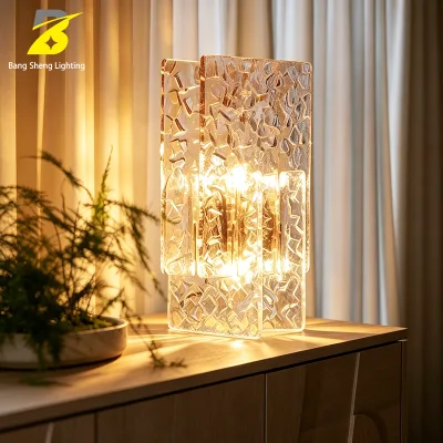 Textured Stacked Glass Table Lamp Decorative Bedside Lamp for Hotel Bedroom Villa