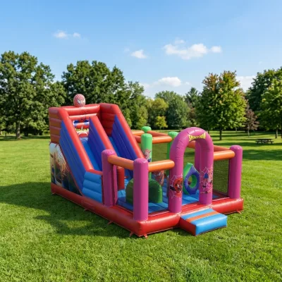 Fun Outdoor Interactive Challenge 6x6m Colorful Obstacle Course Bouncer Castle Extreme Insane Inflatable Games PVC Material Easy
