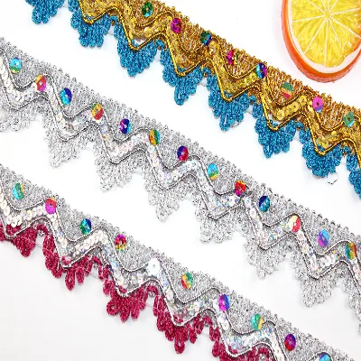 Spot Supply of Colorful Sequins, Lace, Clothing Accessories, Curtains, Gold and Silver Silk Lace, Three Golden Lace Pieces