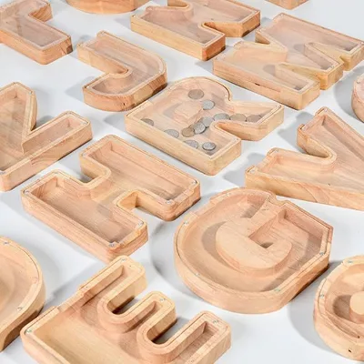 Personalized A-Z Letter Piggy Bank Kids' Wooden Transparent Money Box Creative Decoration Birthday Thanksgiving Day Gifts