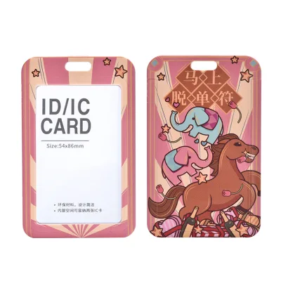 Wholesale Translucent Hard Plastic ID Card Holder with Double Clasp Short Strap Custom Logo Printing and Custom Color